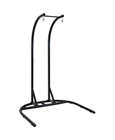 Deluxe Steel U-Shape Hanging Egg Chair Loveseat Stand -Indoor/Outdoor - Powder-Coated Black Finish - 76 Inches Tall