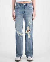 Madden Girl Juniors' Super High Rise Distressed 90s Wide Leg Jeans