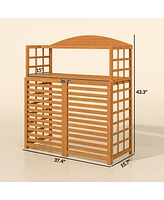Outsunny Wood Air Conditioner Fence Privacy Screen Potting Table w/ Shelves