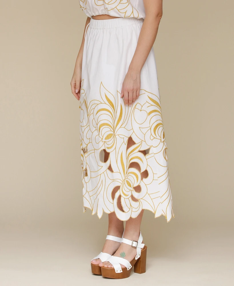 Avec Les Filles Women's Embroidered Midi Skirt