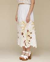 Avec Les Filles Women's Embroidered Midi Skirt