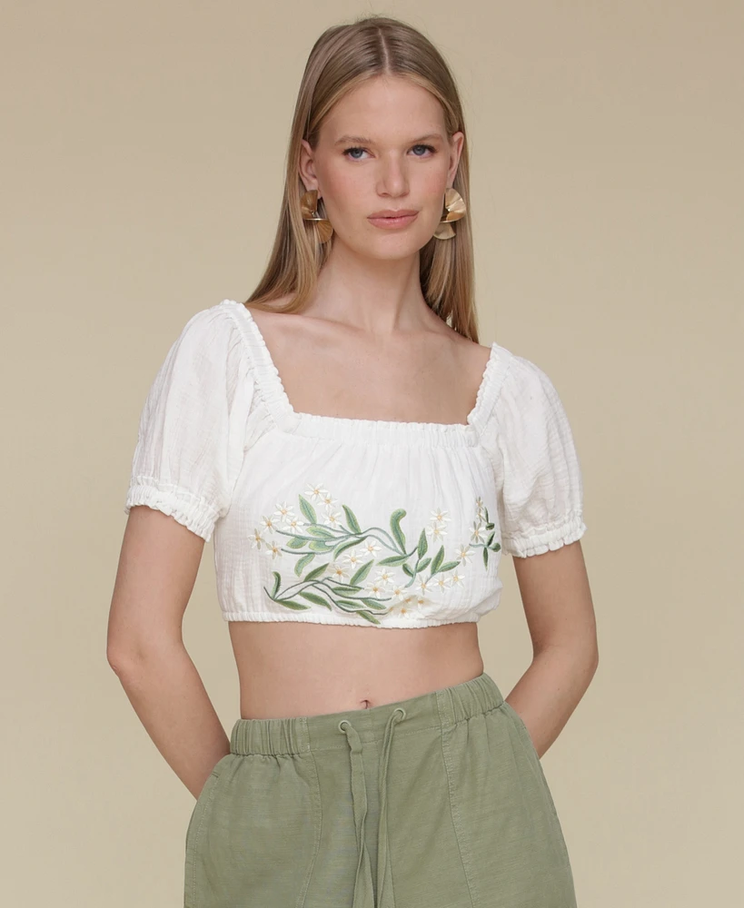 Avec Les Filles Women's Embroidered Cotton Crop Top