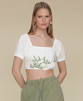 Avec Les Filles Women's Embroidered Cotton Crop Top