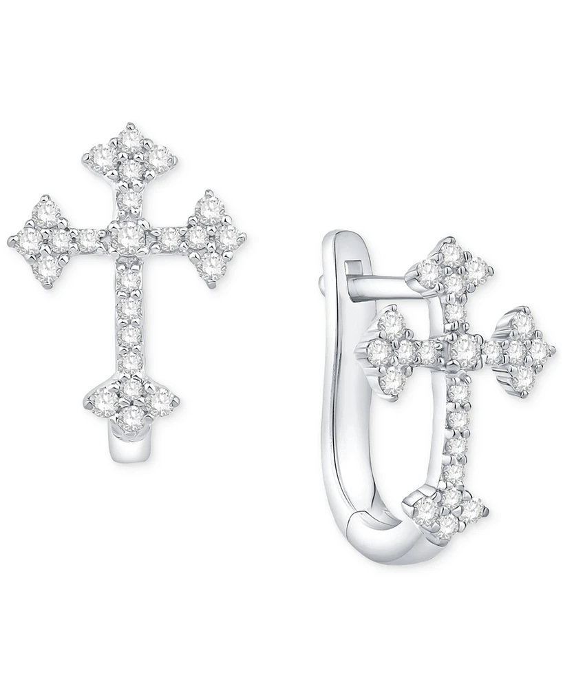 Diamond Cross Hoop Earrings (1/4 ct. t.w.) in 14k White Gold