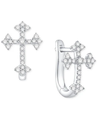 Diamond Cross Hoop Earrings (1/4 ct. t.w.) in 14k White Gold