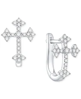 Diamond Cross Hoop Earrings (1/4 ct. t.w.) in 14k White Gold