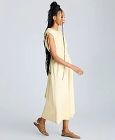 Kenneth Cole Women's Butter Yellow Ruched Tie-Shoulder Midi Dress