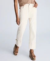Kenneth Cole Women's High-Rise Straight-Leg Wide-Cuff Jeans