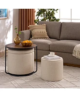 Multi-Functional Ottoman with Drum Stool and Storage (Beige)
