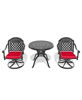 3-Pc Cast Aluminum Set, 2 Swivel Chairs & 31,5" Round Table