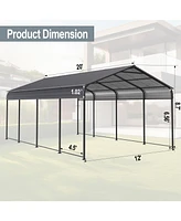New 12x20 Ft Heavy Duty Metal Carport, Galvanized Steel Roof, Gray