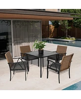 5-Pc Wicker Patio Dining Set, Steel Table, Umbrella Hole, for Backyard/Balcony