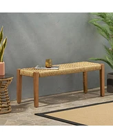 Teak Brown Acacia & Faux Rattan Backless Garden Bench