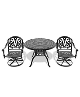 3-pc Cast Aluminum Dining Set, 2 Swivel Chairs, 39" Round Table, Black Frame