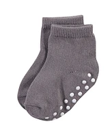 Touched by Nature Toddler Boys Cotton Socks with Non-Skid Gripper for Fall Resistance, Solid Black Blue, 2-4