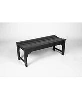 Black, backless Hdpe Adirondack bench, Wood texture, all-weather, Uv protected