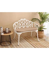 Tulip Patio Bench, Metal, Cast Aluminum, Floral Rose, Cushion