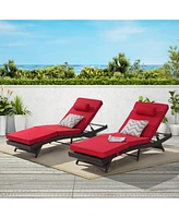 Outdoor Wicker Reclining Lounge Chairs (Set of 2) - Beach, Pool, Garden