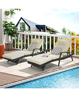 Outdoor Wicker Reclining Lounge Chair Set, Cushioned