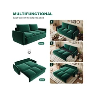 70.9" Convertible Sofa Bed with Pillow & Blanket, Green Velvet