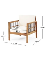 Acacia club chairs (set of 2), Deep seating, soft beige cushions, teak finish