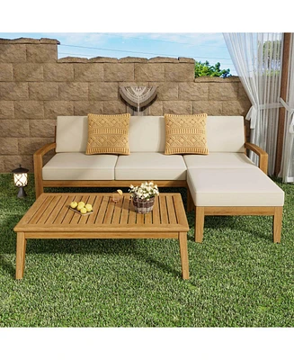 Acacia Wood 3-Seater Outdoor Sectional Sofa Set with Ottoman