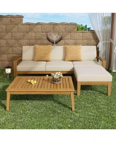 Acacia Wood 3-Seater Outdoor Sectional Sofa Set with Ottoman