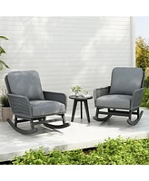 Modern 3-piece gray rattan rocking chair set with table, Patio/balcony