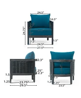 Acacia Wicker Club Chair, Black frame, dark teal cushions, 27,5"W
