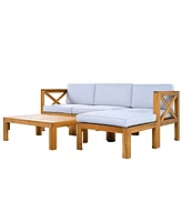 Outdoor 5-Piece Wood Sectional Sofa, Natural/Gray