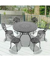 7-Piece Set Of All-Weather Cast Aluminum Dining Furniture Set With Black Frame