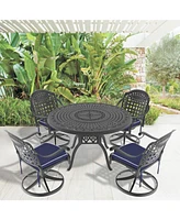 5-Pc Cast Aluminum Dining Set, 4 Swivel Chairs, 47" Round Table