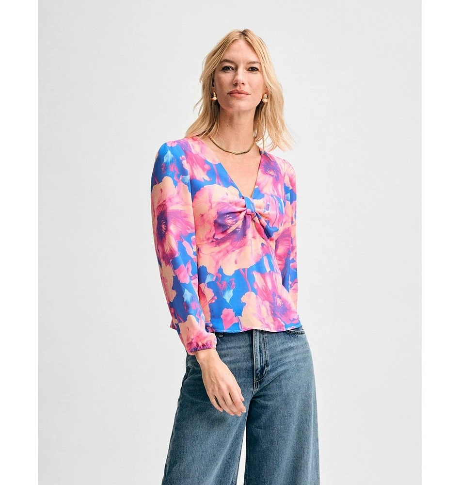 Isaac Mizrahi Women's Knot Front Long Sleeve Blouse