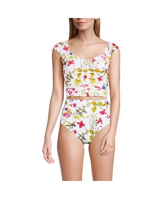 Lands' End Women's Ruched Cap Sleeve Tankini Top