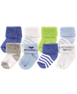 Luvable Friends Baby Boys Grow with Me Cotton Terry Socks, Blue Mom, 0-6 and 6-12 Months