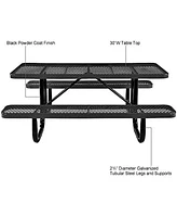 72" Expanded Metal Rectangular Picnic Table, Black With Umbrella Hole