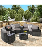 11-pc Half-Moon Patio Set, Sectional Sofa & Glass Coffee Table