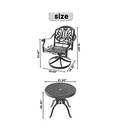 3-Pc Cast Aluminum Set, 2 Swivel Chairs & 31,5" Round Table