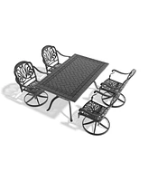 5-Pc Cast Aluminum Dining Set, 4 Swivel Chairs & Rectangular Table, Black Frame
