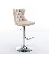 Set of 2 Swivel Velvet Barstools Adjustable Height Upholstered Bar Stools with Tufted Back Chrome Base for Kitchen Island Home Pub-The Pop