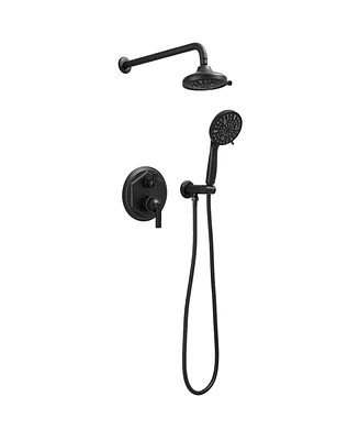 Single Handle 2-Spray Shower Faucet Set 1.8 Gpm with Valve Dual Handheld Shower Head with High Pressure in Matte Black