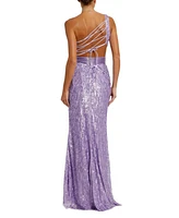 Mac Duggal Women's Sequined One Shoulder Draped Lace Up Gown