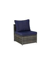 6-Piece Woven Patio Set, L-Shaped Sectional, Corner & Glass Tables