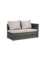 6pc Outdoor Patio Set, Wicker Sofa, Glass Table, Cushions & Pillows