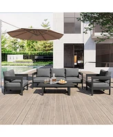 Outdoor seating set, thick cushions, comfy, for lawns, patios, poolside