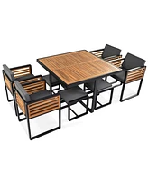 9-pc Acacia Patio Dining Set, Table, 4 Chairs, 4 Ottomans, Cushions, Gray