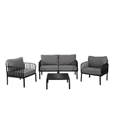 5-Piece Patio Set, Modern sectional with coffee table, waterproof cushions, black & gray