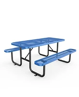 72" Expanded Metal Rectangular Picnic Table, Blue With Umbrella Hole