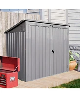 Metal outdoor bin shed, Stores 2 trash cans, Galvanized steel, gray