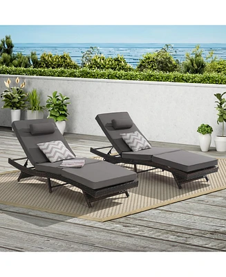 Outdoor Wicker Reclining Lounge Chairs (Set of 2) - Beach, Pool, Garden